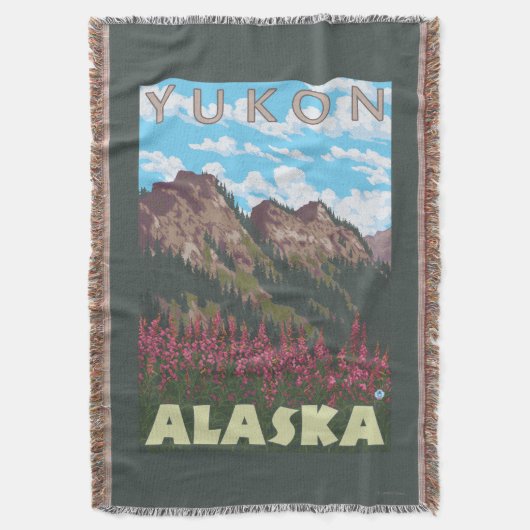 Fireweed u. Berge - Yukon, Alaska Decke (Vorderseite Vertikal)