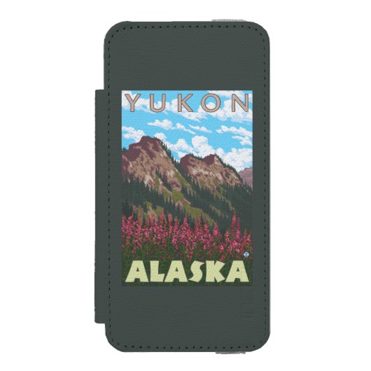 Fireweed u. Berge - Yukon, Alaska Incipio iPhone Geldbeutel-Hülle (Folio Vorderseite)