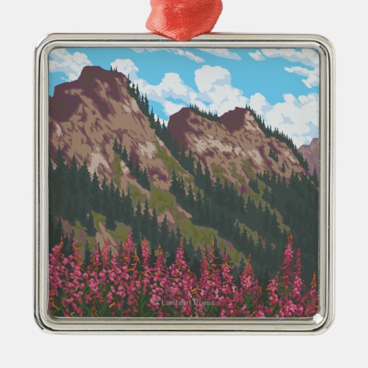 Fireweed u. Berge - Yukon, Alaska Silbernes Ornament (Vorne)