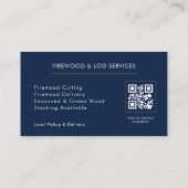 Firewood Supply Service Navy Blue Gold QR Code Visitenkarte (Rückseite)