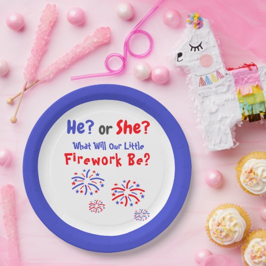 Firework American Gender Reveal Paper Plate Pappteller (Party)
