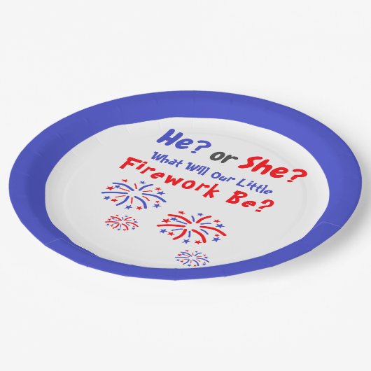 Firework American Gender Reveal Paper Plate Pappteller (Schrägansicht)