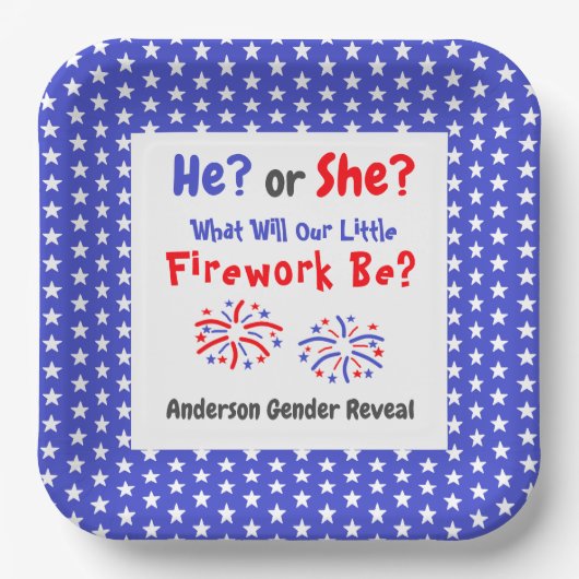 Firework American Gender Reveal Pappteller (Vorderseite)
