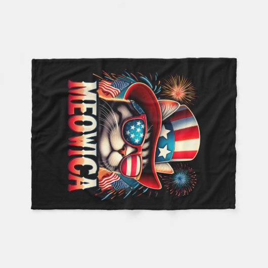 Firework Cat Funny Patriotic Kitty Cat Meowica 4. Fleecedecke (Vorderseite (Horizontal))