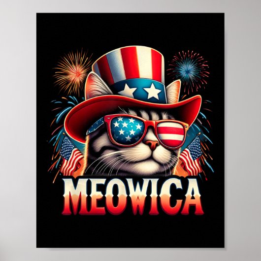 Firework Cat Funny Patriotic Kitty Cat Meowica 4. Poster (Vorne)
