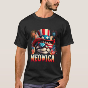 Firework Cat Funny Patriotic Kitty Cat Meowica 4. T-Shirt
