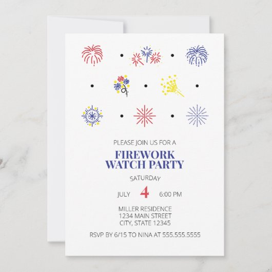 Firework Icons 4. Juli Party Einladung (Vorderseite)