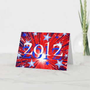 Firework Red White Blue "2012" New Year Card Feiertagskarte