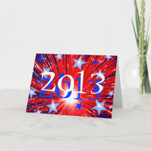 Firework Red White Blue "2013" New Year Card Feiertagskarte