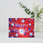 Firework Red White Blue Postkarte "Happy 4th July" (Stehend Vorderseite)