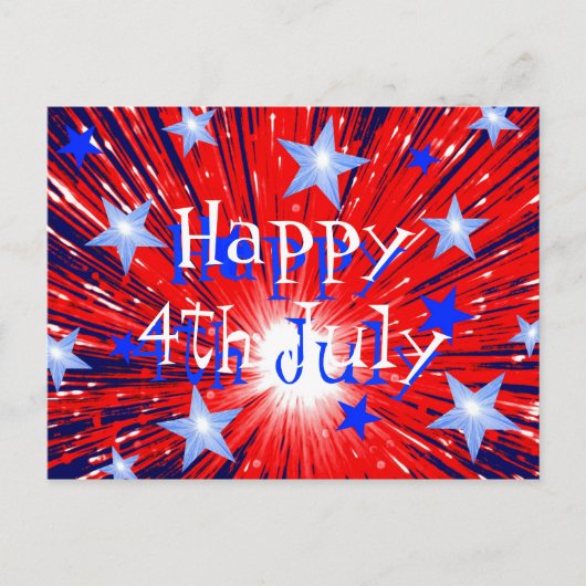 Firework Red White Blue Postkarte "Happy 4th July" (Vorderseite)