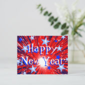Firework Red White Blue Postkarte "Happy New Year" (Stehend Vorderseite)