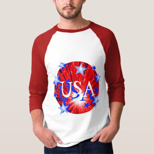 Firework Red White Blue 'USA' 3/4-Ärmel T-Shirt (Vorderseite)