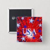 Firework Red White Blue 'USA' Button Quadrat (Vorne & Hinten)