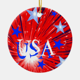 Firework Red White Blue 'USA' Ornament