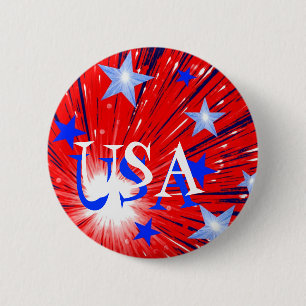 Firework Red White Blue 'USA' Taste rund Button
