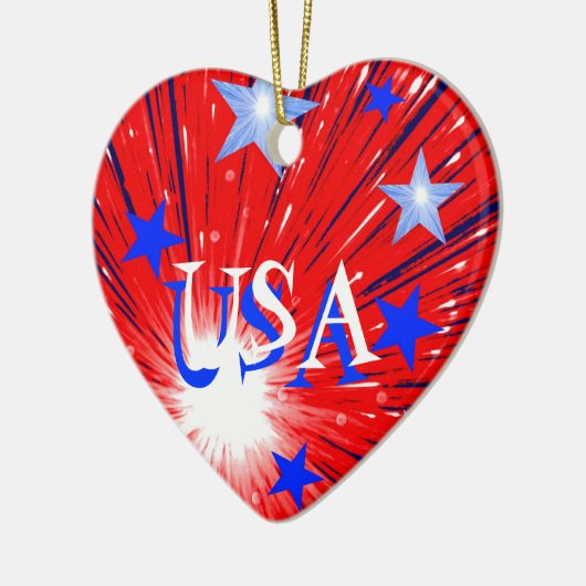 Firework Red White Blue 'USA' Zierherz Keramikornament (Links)
