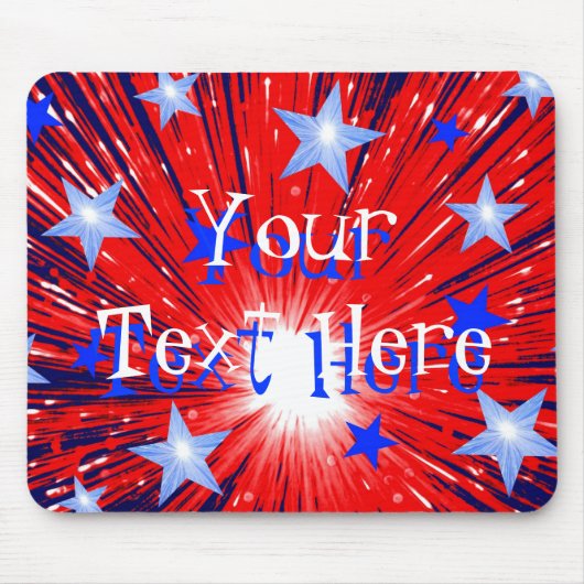Firework Red White Blue "Your Text" Mousepad (Vorne)