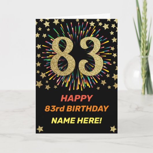 Fireworks 83rd Birthday Colorful Rainbow Gold Karte (Vorderseite)