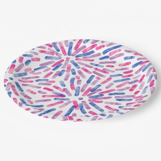 Fireworks Abstract Bi Pride Flag Pink Purple Blue Pappteller (Schrägansicht)