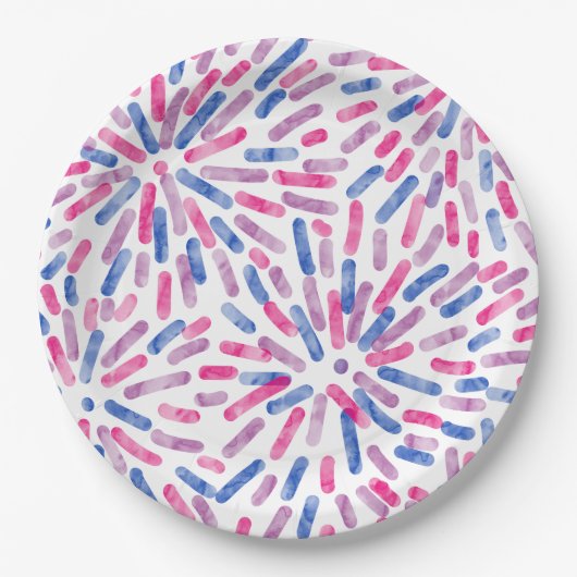 Fireworks Abstract Bi Pride Flag Pink Purple Blue Pappteller (Vorderseite)