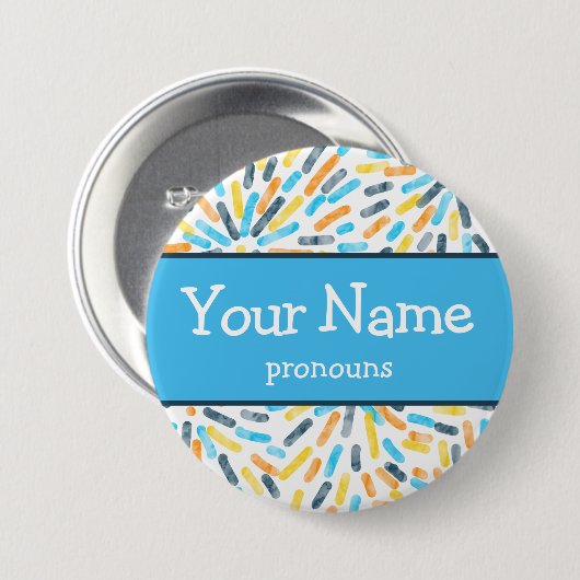 Fireworks AroAce Sunset Pride Flag Pronos Name Button (Vorne & Hinten)