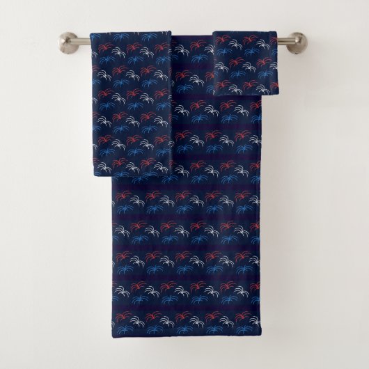 Fireworks Bath Towels (Navy Blue & Red) Badhandtuch Set (Insitu)