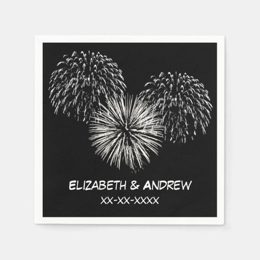 Fireworks, Black Background, Name Monogram Serviette (Vorderseite)
