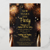 Fireworks Black Gold New Years Eve Party Folieneinladung (Vorderseite)