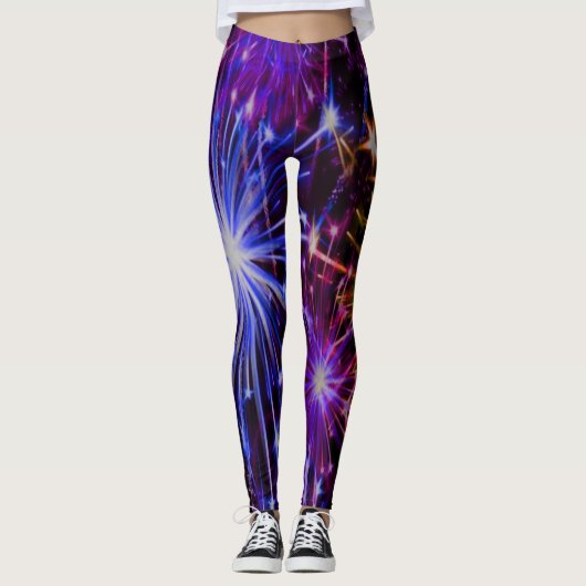 Fireworks Blue and Red Fun and Flashy Leggings (Vorderseite)