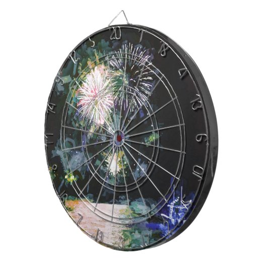 Fireworks Blue Ocean Boat 4. Juli Wasserfarbe Dartscheibe (Vorderseite rechts)