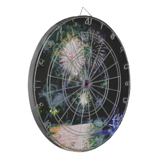 Fireworks Blue Ocean Boat 4. Juli Wasserfarbe Dartscheibe (Vorderseite Links)