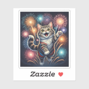Fireworks Cat - Unabhängigkeitstag Aufkleber