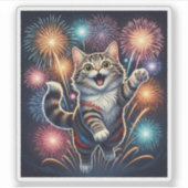 Fireworks Cat - Unabhängigkeitstag Aufkleber (Vorderseite)