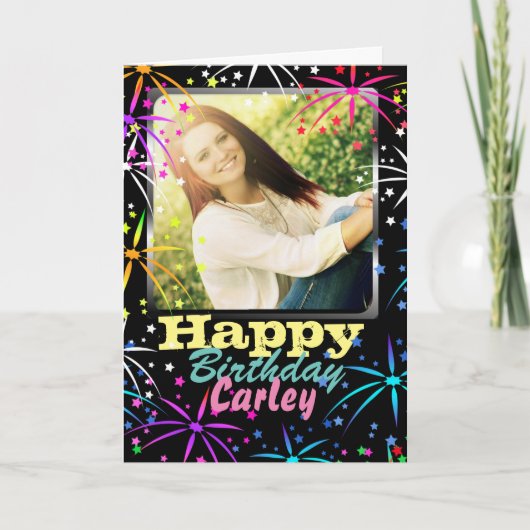 Fireworks Celebration Custom Foto Geburtstag Karte (Vorderseite)