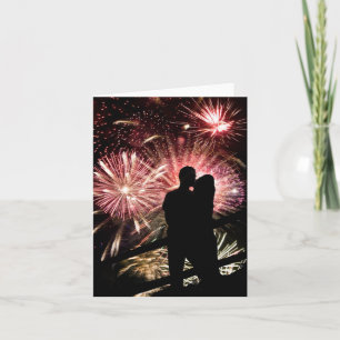 Fireworks Couple Kissing Silhouette Karte