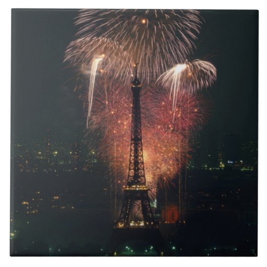 Fireworks, Eiffel Tower, Paris, Frankreich Fliese (Vorderseite)
