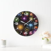 Fireworks Farbenfrohe, dynamische glanzende Dekora Große Wanduhr (Zuhause)