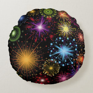 Fireworks Farbenfrohe, dynamische glanzende Dekora Rundes Kissen