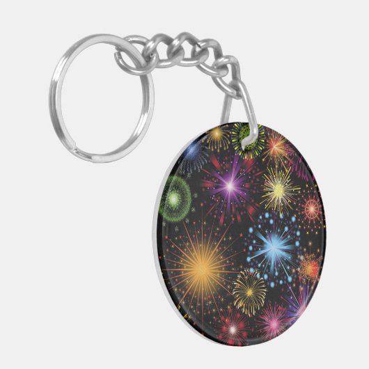 Fireworks Farbenfrohe, dynamische glanzende Dekora Schlüsselanhänger (Vorderseite links)