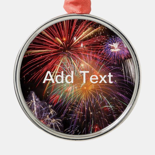 Fireworks Finale Benutzerdefinierter Text Silbernes Ornament (Vorne)