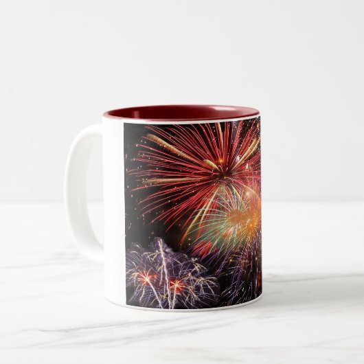 Fireworks Finale Zweifarbige Tasse (Vorderseite Links)