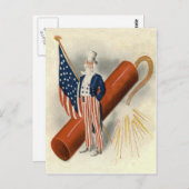 Fireworks Firecracker Uncle Sam US Flag Postkarte (Vorne/Hinten)