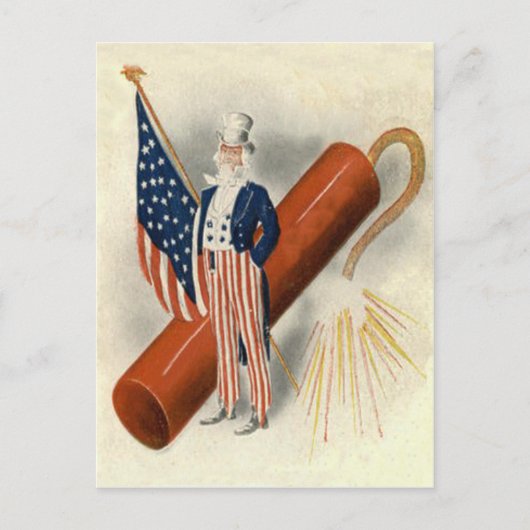 Fireworks Firecracker Uncle Sam US Flag Postkarte (Vorderseite)