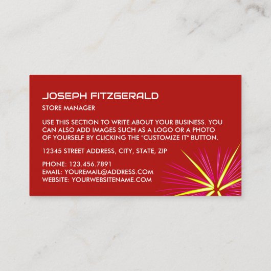 Fireworks, Fireworks Sales Visitenkarte (Rückseite)