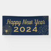 Fireworks Gold Blue 2025 Happy New Year Party Banner (Horizontal)