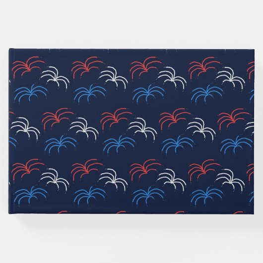 Fireworks Guest Book (Navy Blue, Red & White) Gästebuch (Vorderseite)