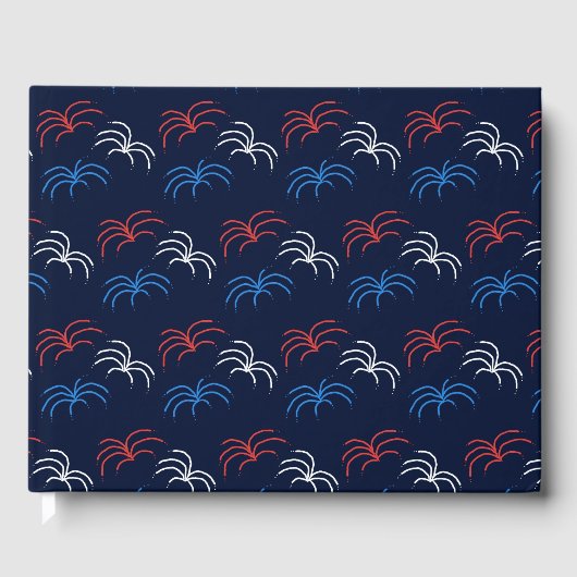 Fireworks Guest Book (Navy Blue, Red & White) Gästebuch (Vorderseite)