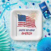 Fireworks Happy Birthday America und Flag Pappteller (Party)