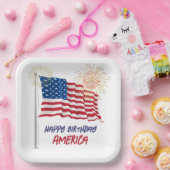 Fireworks Happy Birthday America und Flag Pappteller (Party)